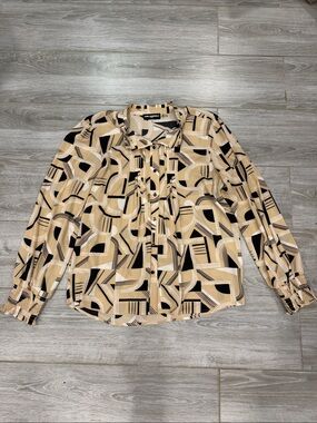 Karl Lagerfeld  Long-Sleeve Shirt - Beige/Black Blouse L